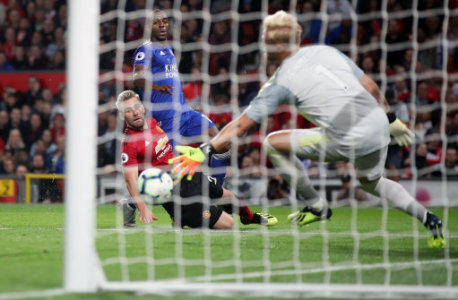 Manchester United's Luke Shaw scores his side's second goal of the game during the Premier League match at Old Trafford, Manchester.