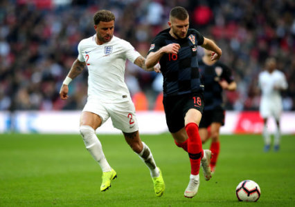 England's Kyle Walker (left) and Croatia's Ante Rebic (right) battle for the ball during the UEFA Nations League, Group A4 match at Wembley Stadium, London.